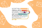 The SGSAH logo surrounded by orange waves covered in letter symbols