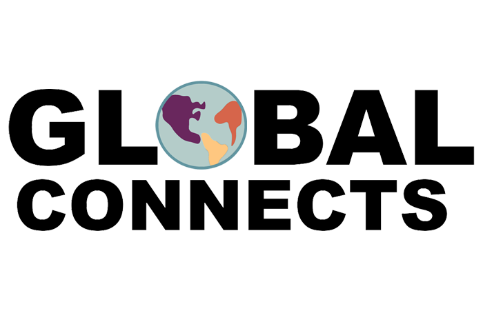 Text reading Global Connects with a globe in place of the O