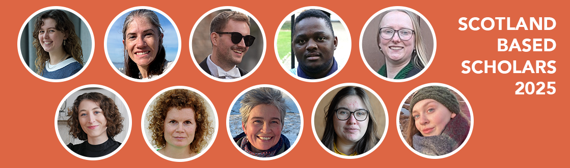 10 circular photos of the scotland-based EARTH scholars on an orange background