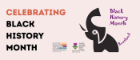 Banner reading “Celebrating Black History Month” with logos of the Scottish Graduate School for Arts & Humanities and the Scottish Graduate School of Social Science, alongside a stylised black elephant graphic with the words “Black History Month Scotland” in purple