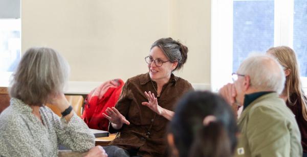 A workshop participant engaging in a discussion