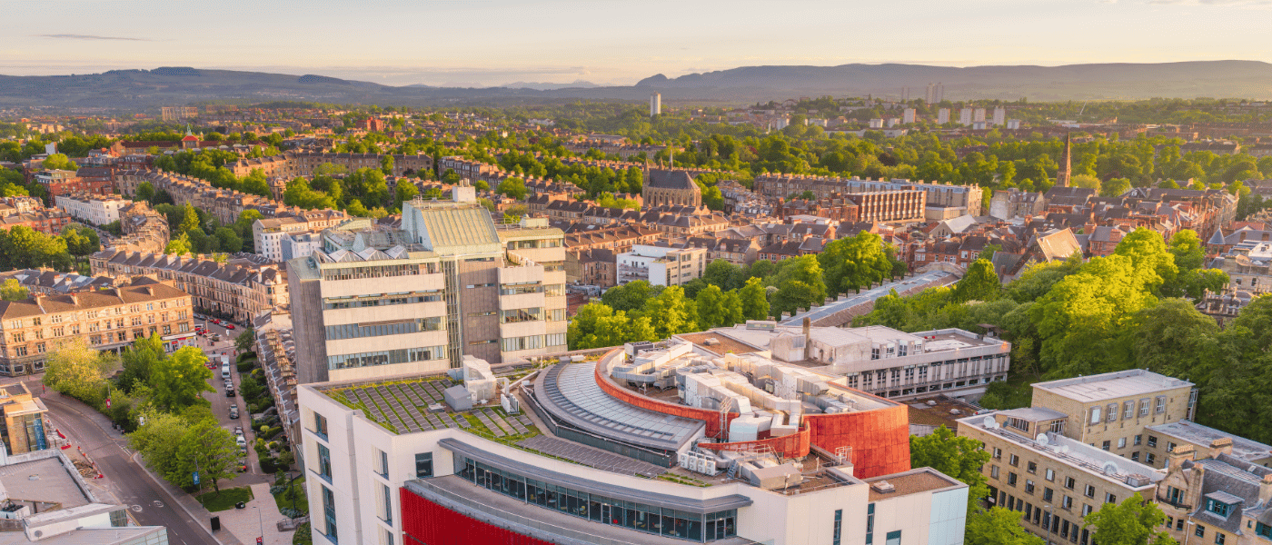 Drone view of Gilmorehill university campus, Glasgow