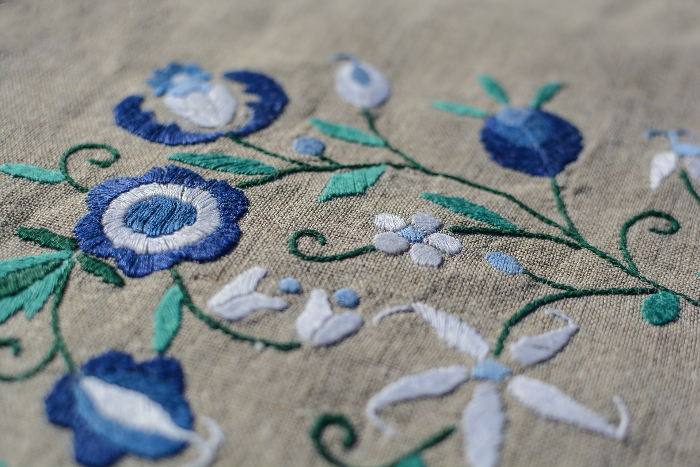 Floral embroidery on linen