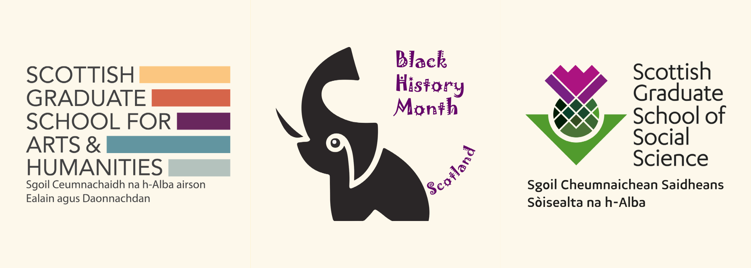 three logos side-by-side: SGSAH, Black History Month Scotland & SGSSS