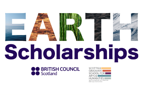 EARTH Scholarships Heading, SGSAH & British Council Scotland Logos underneath