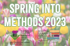 On a background of tulips, the text reads: 'Spring into Methods 2023'. The SGSAH & SGSSS logos are below